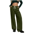 thumbnail image 6 of APEXFWDT Women's Warm Wide-Leg Pants Stylish Athletic Drawstring Trousers Loose Fit Solid Color Lounge Pants with Pockets,M,Army Green, 6 of 9
