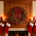 thumbnail image 7 of Christmas Wreath Decoration with Buffalo Plaid Bow Decorative Artificial Eucalypts Leaf Wreath for Winter Holiday Door Window Fireplace Decor (Red), 7 of 7