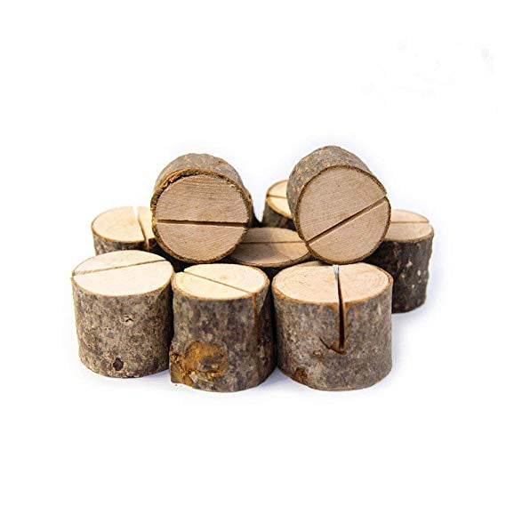 10x Wooden Log Blocks Wedding Table Number Stand Place Name Memo Card Holder 