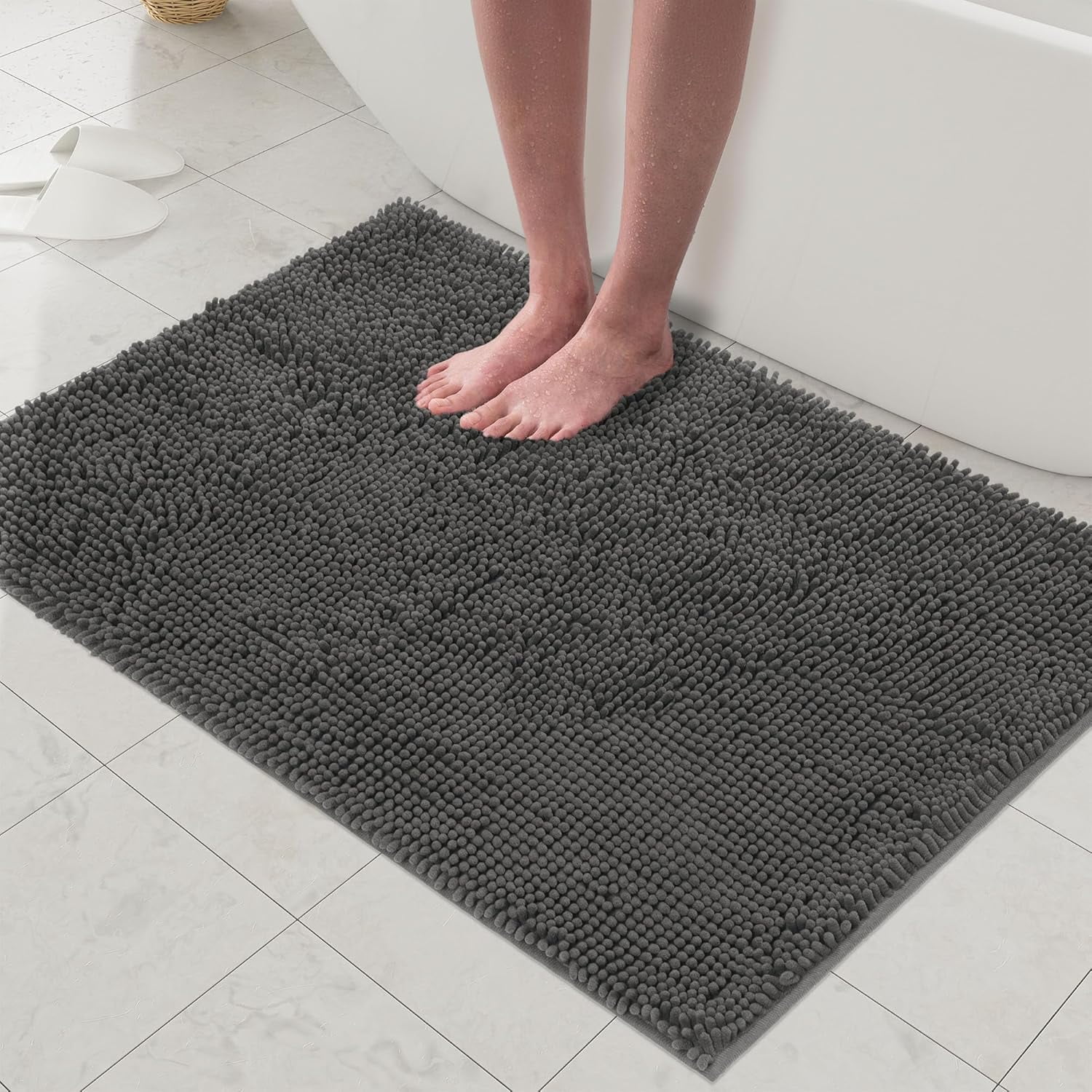 Bath Rug Mat,Extra-Soft Absorbent Chenille Bathroom Mats, 72" x 24" Non-Slip Rubber Backing, Large Washable Bath Mat for Bathroom Floor, Home Decor Accessories, Grey