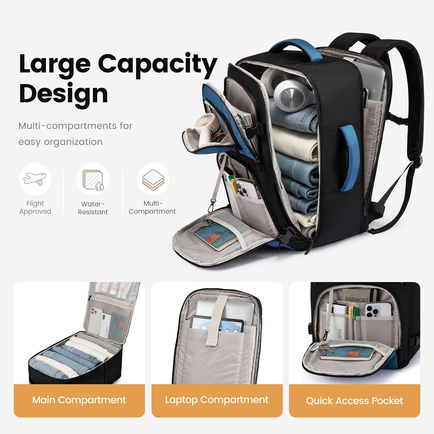 LOVEVOOK 40L Travel Backpack for Men, Airline Approved Carry On Luggage with 3 Packing Cubes, TSA Overnight Bags, Waterproof Personal Item Bag, Weekender Essentials Backpacks fits 17.3" Laptop