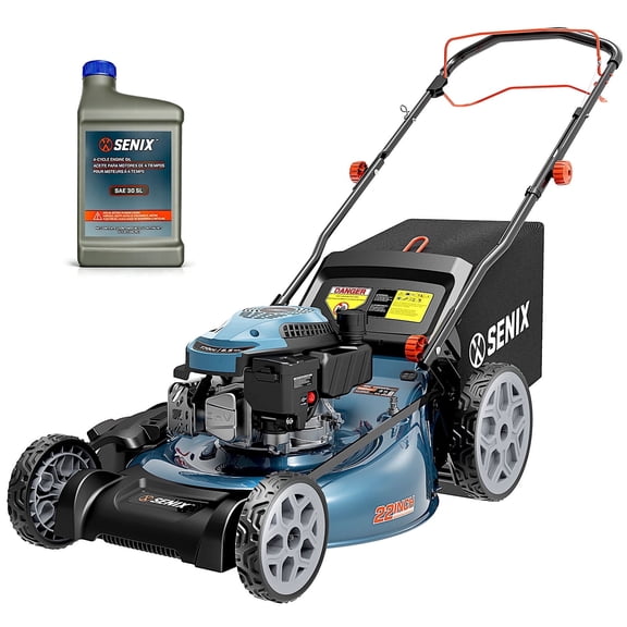 SENIX 22" 170cc 4-in-1 Self-Propelled Gas Lawn Mower, 72L/19 Gal Bag, 6-Position Height Adjustment, 11" Rear Wheels, Quick-Fold, Leaf Pickup,Bagging, Mulching, Side Discharge