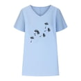 thumbnail image 3 of WREESH Women's Loose Batwing Sleeve T-Shirt Cotton Linen V-Neck Top with Graphic Design Blue, 3 of 5