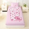 thumbnail image 4 of Erosebridal Pink Bow Letter V Twin Sheet Sets for Girls Women, Cute Buffalo Ribbon Bedding, 3pcs, 4 of 6