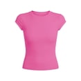 thumbnail image 4 of Gunia Womens Cap Sleeve T-Shirts Ribbed Knit T Shirt Short Sleeve Crew Neck Slim Fit Basic Top Soft Stretch Casual Tee Shirt Womens Tshirts Pink L, 4 of 5