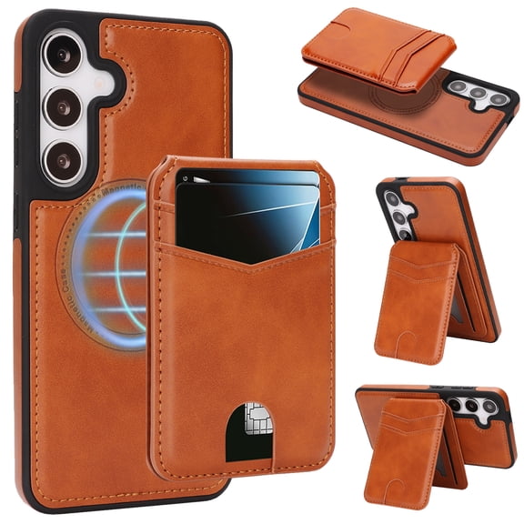 Compatible with Magsafe 2 in 1 Detachable for Samsung Galaxy S24 Plus Wallet Case with Card Holder Women Men, Magnetic PU Leather RFID Blocking Flip Kickstand Credit Slots,for S24 Plus, Lightbrown
