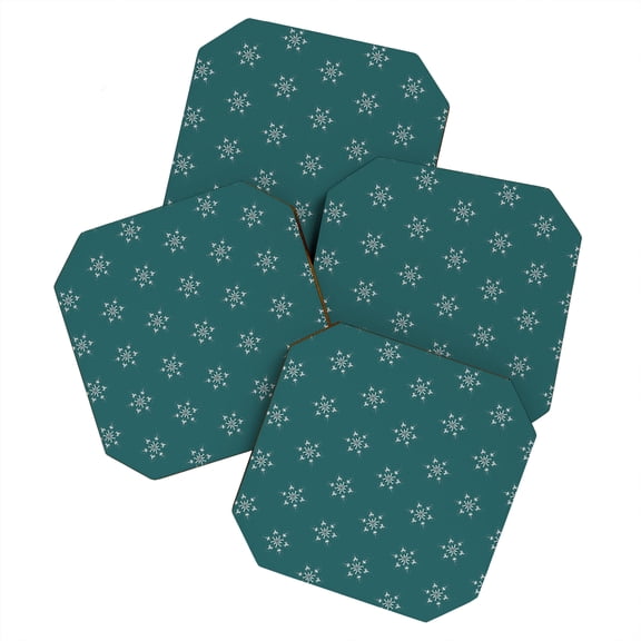 Society6 Holiday Green Snowflakes by Sheila Wenzel-Ganny Coaster Set