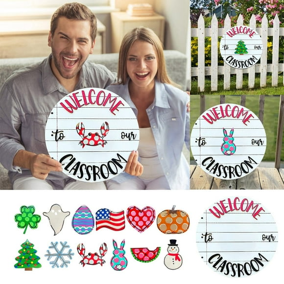 SHAGUOZHOU Welcome To The Classroom Twelve Seasons Numbers Seasons Wall Front Door Garden Decoration Numbers Text Wall Frames for Living Room Set Porch Sign Banners Christmas Welcome Signs