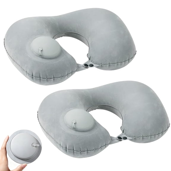 UHIAGREE Inflatable Neck Pillows for Travel,2 Pack Airplane Pillow for Traveling, Office, Home(Gray)