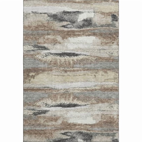 HomeRoots 675053 9 x 12 ft. Taupe Beige & Brown Abstract Washable Machine Made Rectangle Area Rug with UV Protection