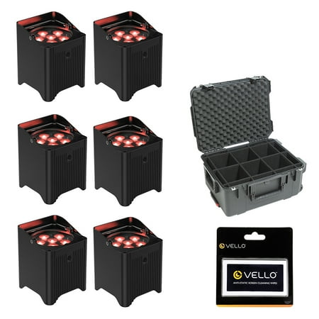 CHAUVET DJ Freedom Par T6 Battery-Powered RGB LED PAR with Wireless DMX (x6 pcs) Bundle with SKB iSeries 3i-201510PAR Chauvet Freedom PAR Case and Anti-Static Screen Cleaning Wipes (5-Pack)