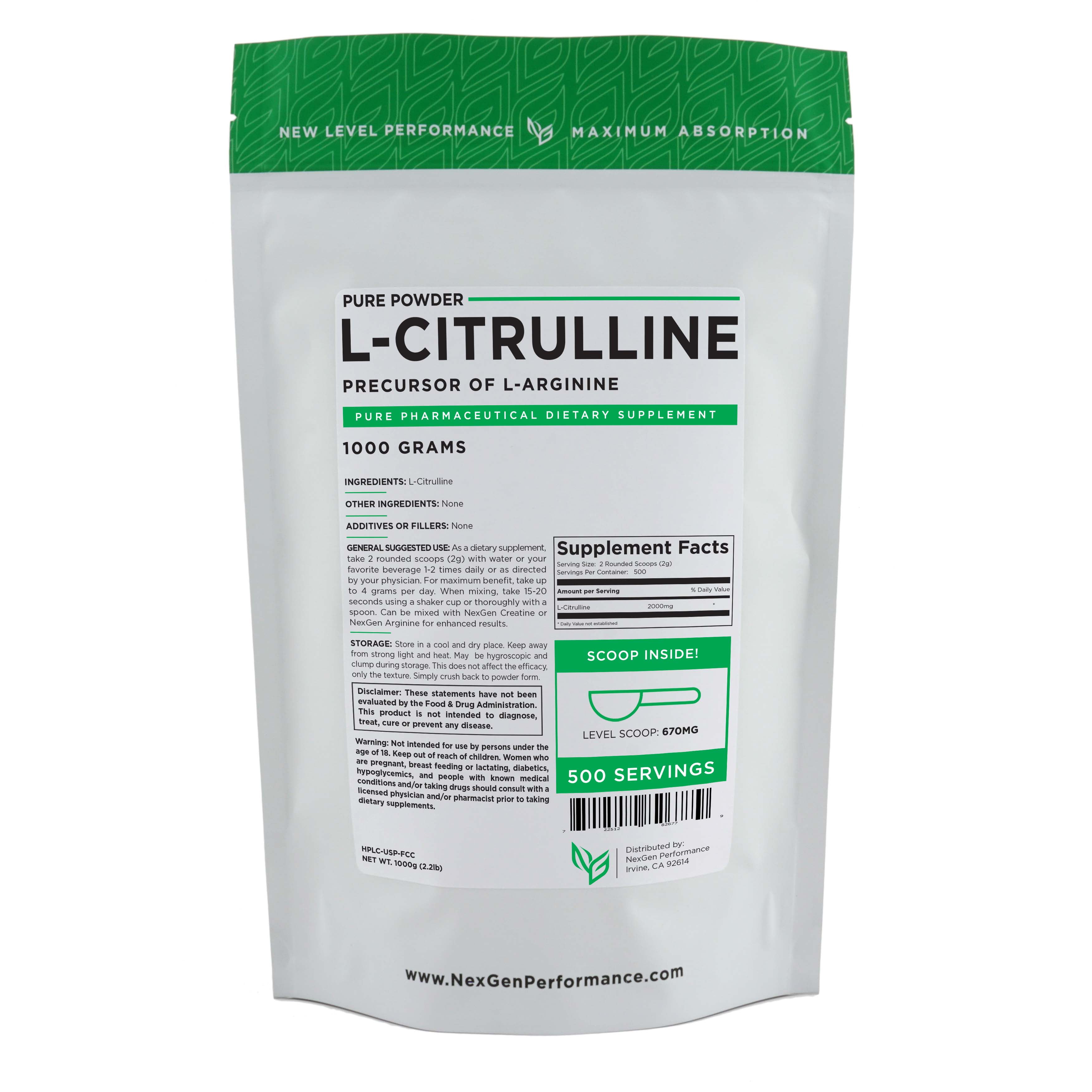 LCitrulline Powder 1000g (2.2lb) Increase Performance Nitric Oxide