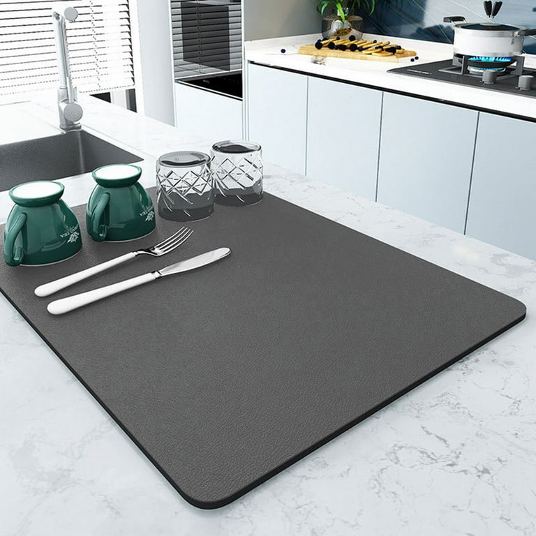 Tiitstoy Kitchen Countertop Mat, Soft Diatomaceous Mud Absorbent Mat, Cup Mat, Dishwasher, Chopsticks, Non Slip Drainage Mat, Size: Large, Gray