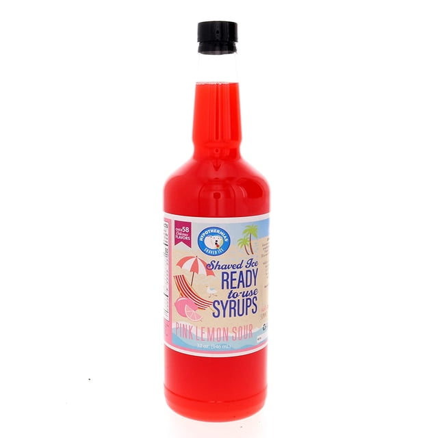 Jarabe para raspados y conos de nieve - Sin BPA - Botella de plástico de un cuarto de galón (32 onzas líquidas) - Limón agrio - Azúcar de caña 100 % puro sin OGM, listo para usar