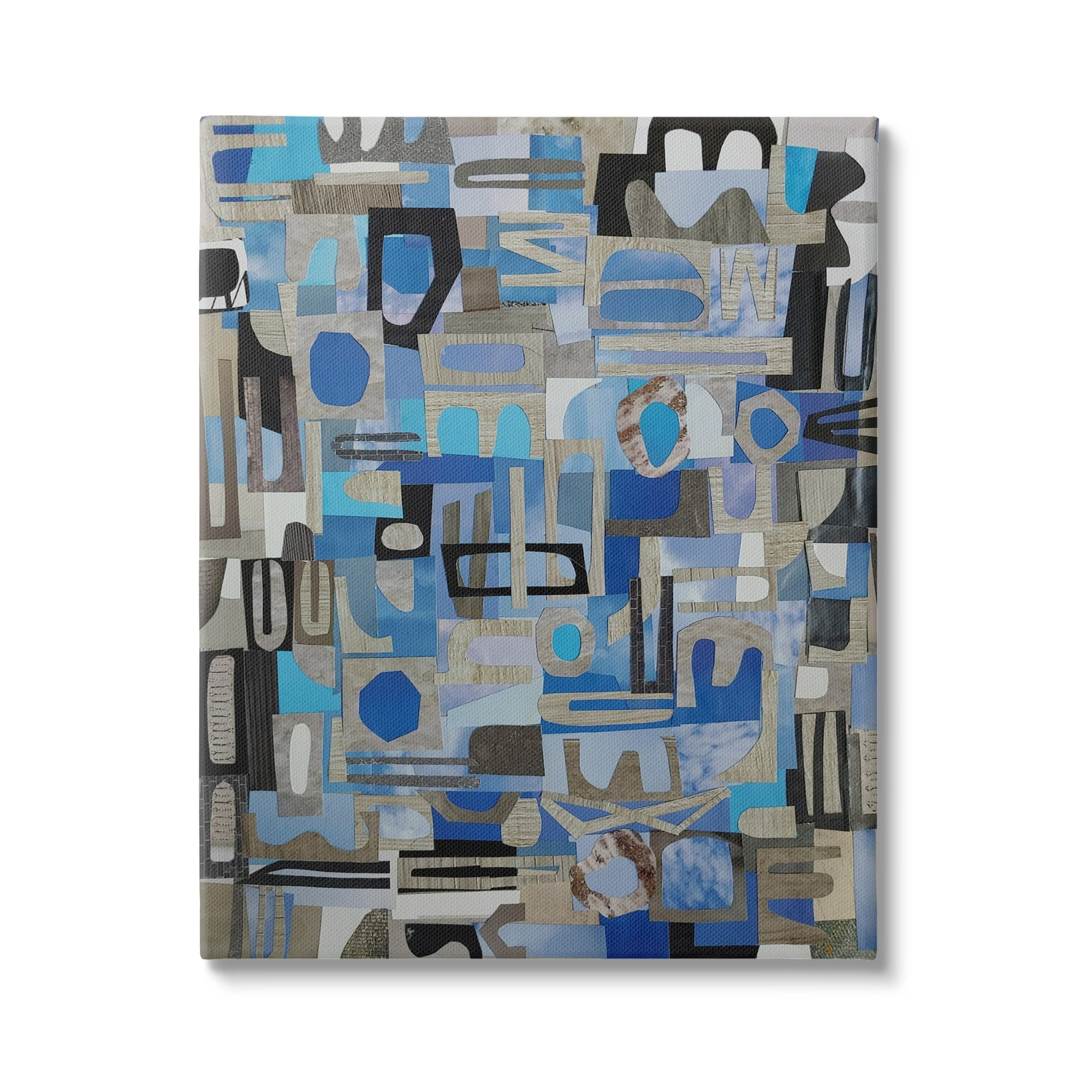 Stupell Blue Geometric Shapes Collage Abstract Painting Gallery Wrapped Canvas Print Wall Art