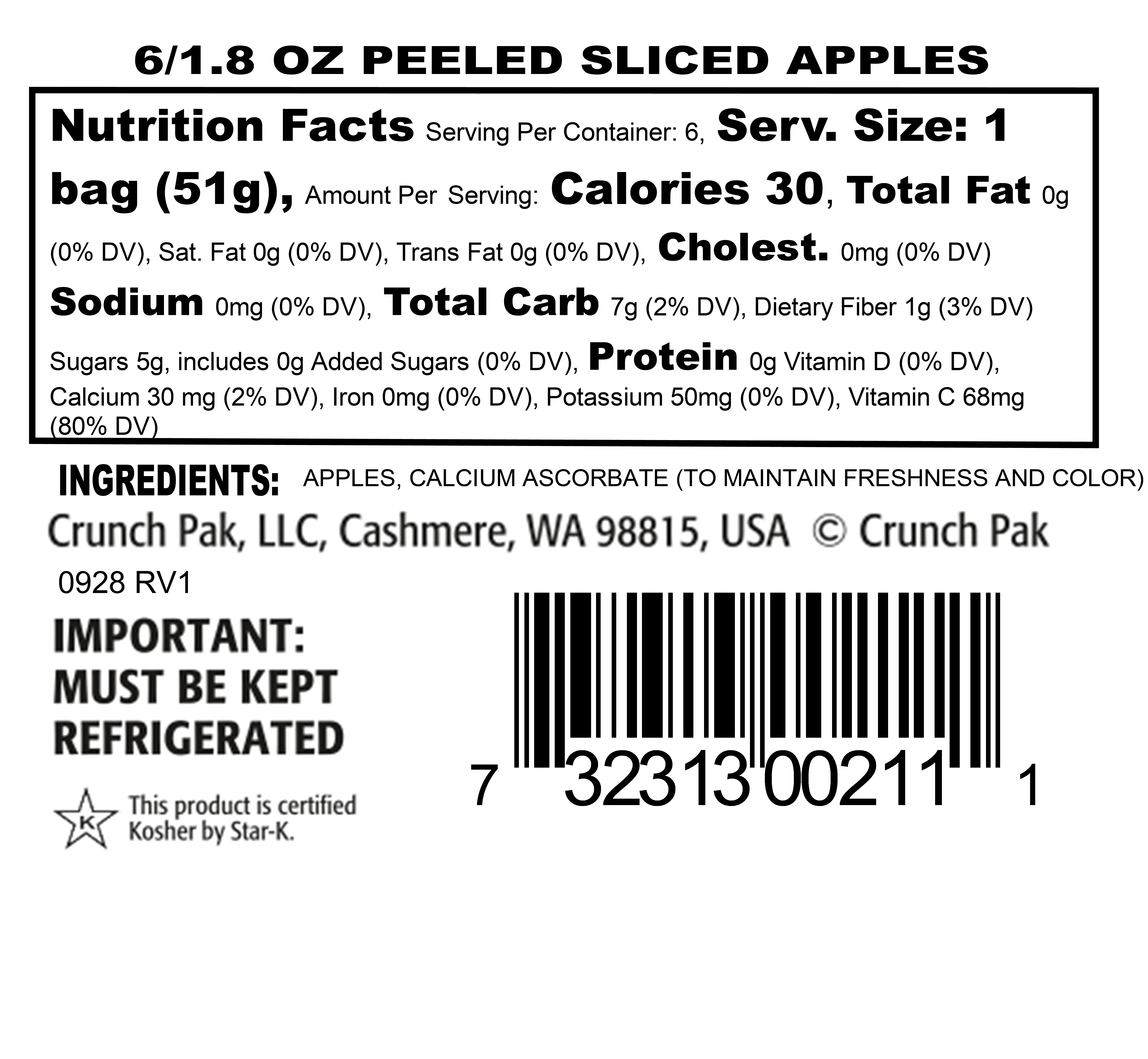Crunch Pak Grab n Go Sliced Apples Multi-Pack Tray with Individually Wrapped Bags, 6 pack