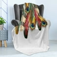 thumbnail image 4 of Peacock Soft Flannel Fleece Throw Blanket, Colorful Peacock Feathers Vibrant Universal Link Bohemian Theme, Cozy Plush for Indoor and Outdoor Use, 50" x 60", Multicolor, by Ambesonne, 4 of 5