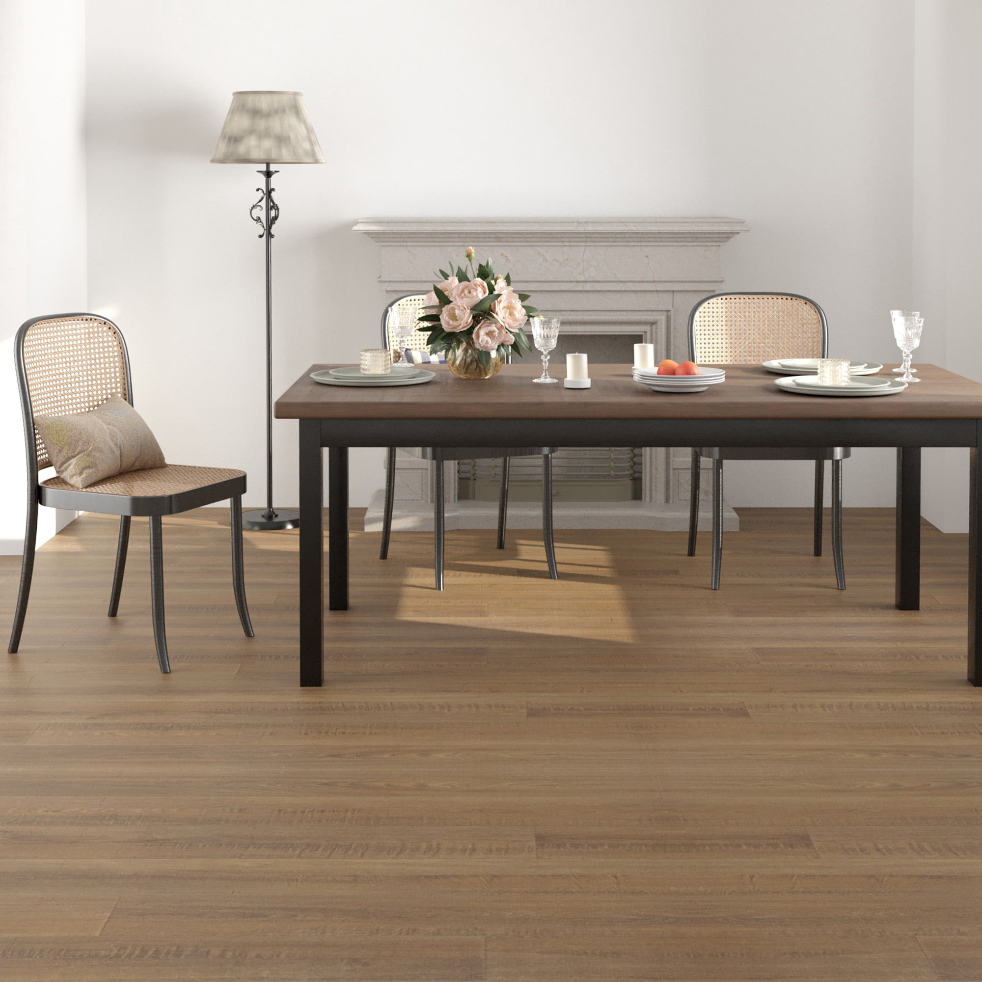 Vinyl Flooring Roll PVC Wood Plank Covering with Tape 39.3" X 393" Yellow
