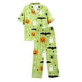 thumbnail image 5 of Halloween Pajamas Women Set 2 Pieces Pumpkin Printed Short Sleeve Button Down Shirts And Long Pants Loose Fit Soft Comfortable Fall Womens Pjs Sets Green XL, 5 of 5