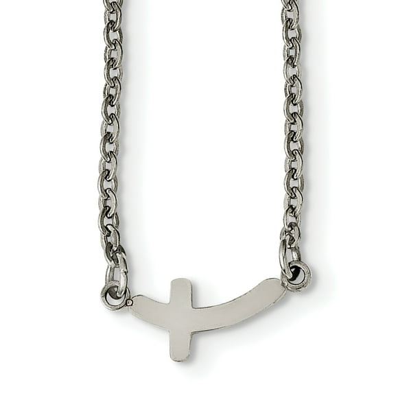 Stainless Steel Polished Sideways Cross Necklace 18in