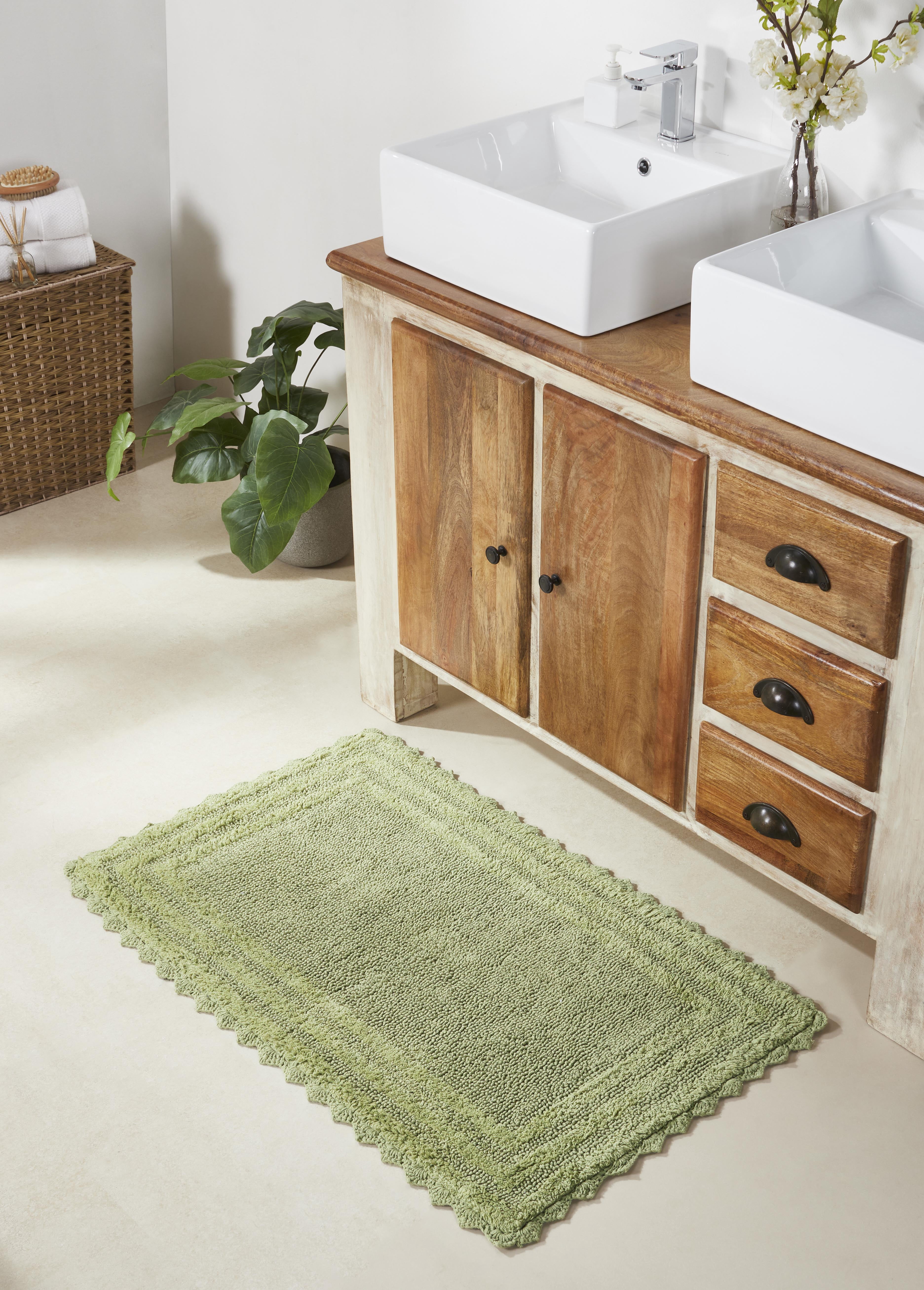 Better Trends 3 Piece Bathroom Rug Set 100% Cotton, Extra Soft Tufted Bath Mat, Water Absorbent & Reversible Mat, Sage Lilly Crochet Collection