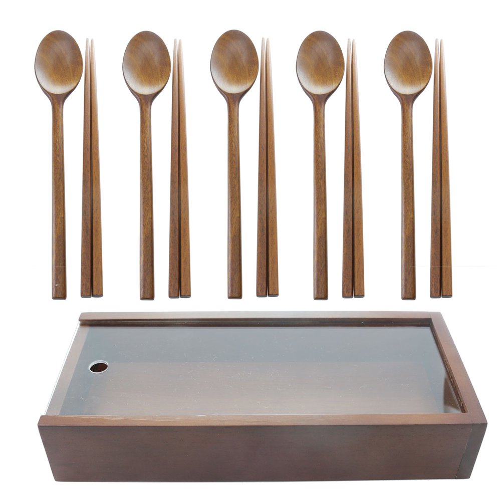 The Elixir Eco Green Handmade Wooden Spoon Chopstick Set with Container