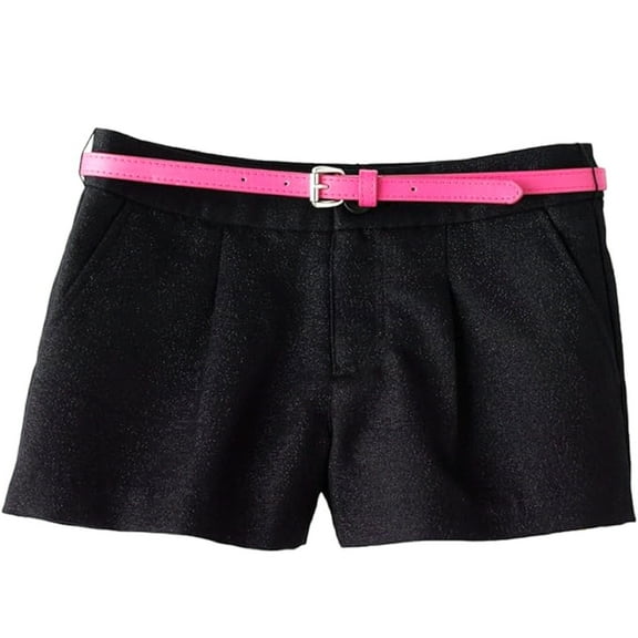 Candie's Big Girls Black Shimmer Pleated Shorts with Hot Pink Belt (Medium 12)