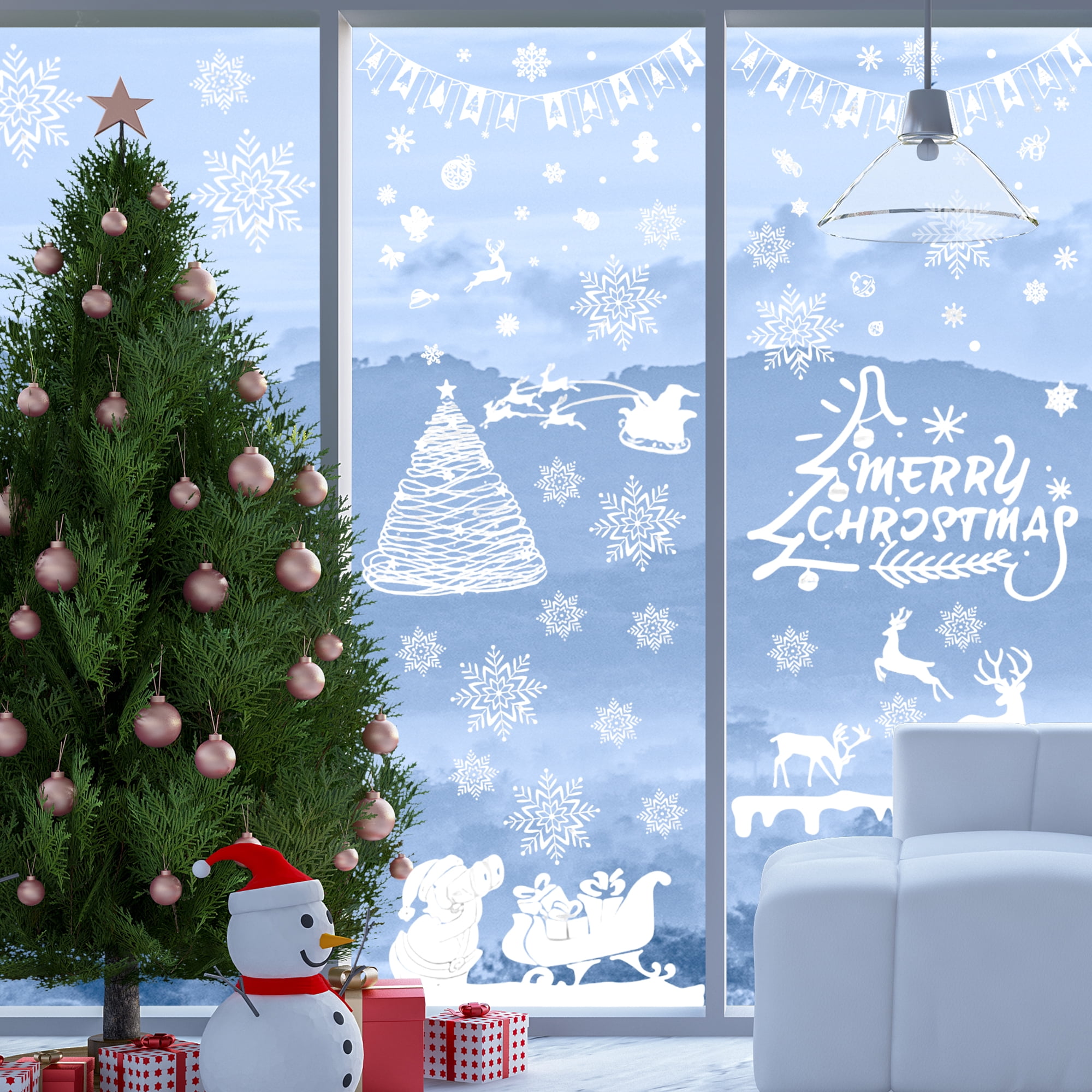 Unique Bargains Window Clings Party Supplies for Holiday White Santa Claus