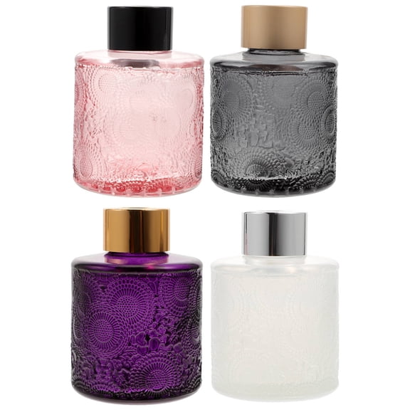 MLINS 4pcs Glass Aromatherapy Bottles for Essential Oils Storage with Embossment Design Assorted Color