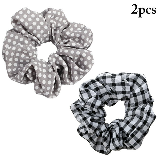 2 Pcs Chouchou à Pois Mode à Carreaux Pied-de-Poule Rayé Attache-Cheveux Queue de Cheval
