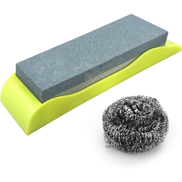 KITORY Rough Whetstone Knife with Green Plastic Base and Stainless Steel Scrubber Set, Sharpening Stone and Steel Wool Pads Kitchen Cleaner Kit, Multi-use Kitchen Tool Supplies, 2024 Gifts