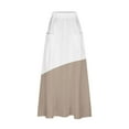 thumbnail image 4 of Mrat Womens Skirt Women's Casual Retro Floral Skirts Linen Elastic Waist Pleated Maxi Skirt with Pockets Plus Size Skirts S-153 Khaki XL, 4 of 5