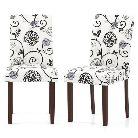 Giantex 2-Piece Farmhouse Armless Parson Dining Chairs, Button Tufted Upholstered Chairs w/Rubber Wood Legs, Beige
