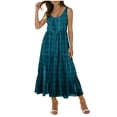 thumbnail image 2 of Hvogkswy Spaghetti Strap Dresses for Women, Plaid Print Sleeveless Crew Neck Maxi Length Dresses Loose Breathable Summer Beach Vacation Casual Dress, 2 of 7