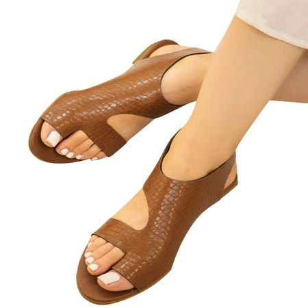 

Ladies Fashion Solid Color Leather Cover Toe Roman Flat Casual Sandals Note Please Buy One Or Two Sizes Larger