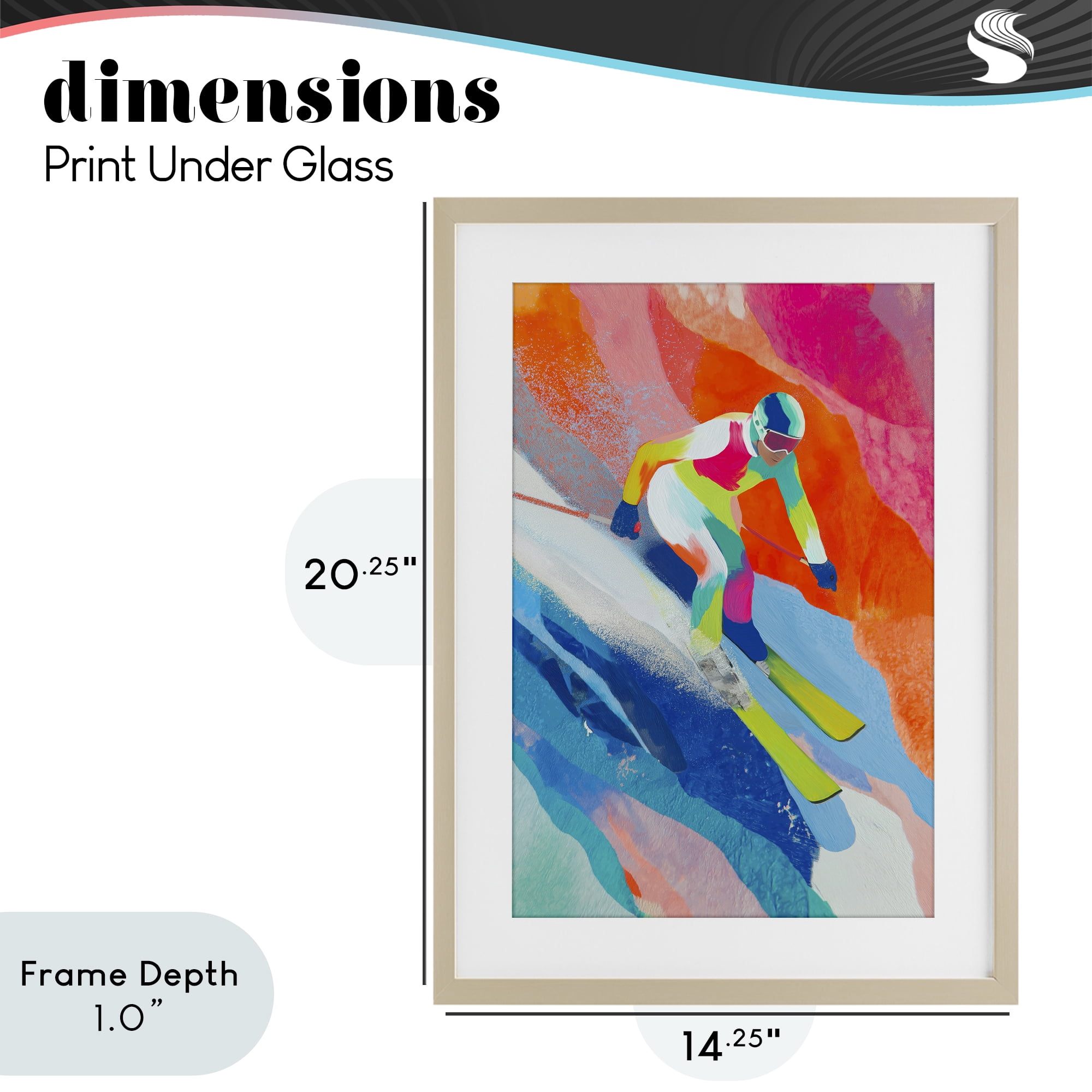 Stupell Industries Skiing Down Neon Slopes Birch Framed Print Under Glass, design by Chromatic Storm Studio