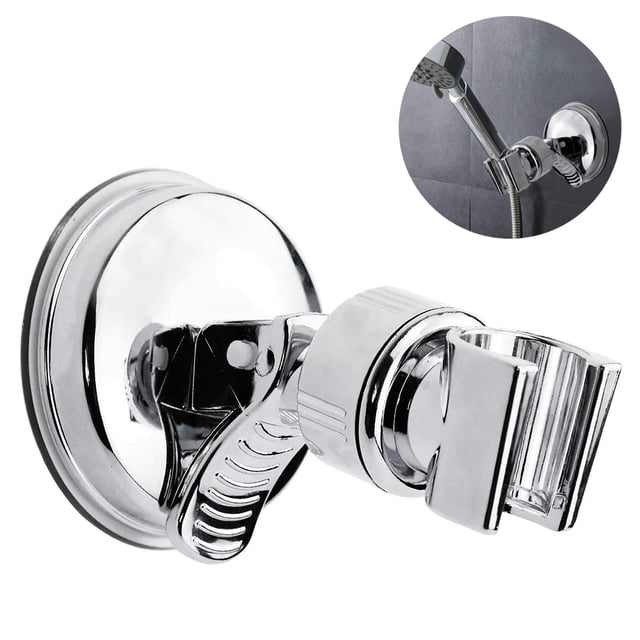 Soporte para cabezal de ducha con montaje reubicable, ventosa accionada por vacío, 2,7 pulgadas de ancho, ajustable para configuración horizontal, ajuste universal, ABS duradero con acabado cromado