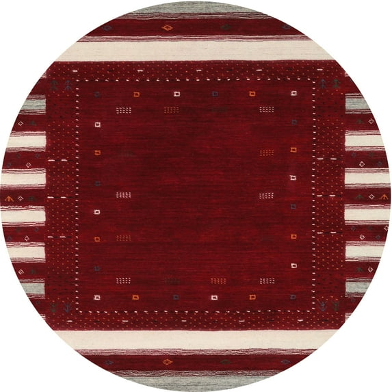 Ahgly Company Indoor Round Contemporary Crimson Red Abstract Area Rugs, 7' Round