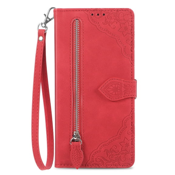 TECH CIRCLE for iPhone 13 Pro Wallet Case, Flower Embossed Premium PU Leather Wallet Flip Protective Phone Case Cover with Card Slots and Stand for iPhone 13 Pro,Red