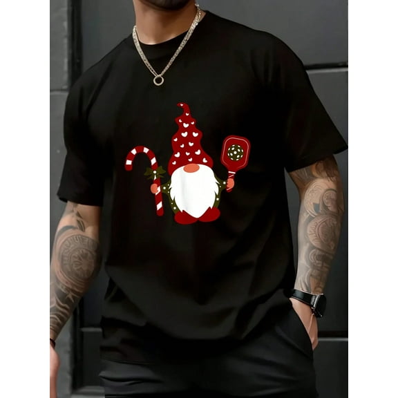 Fall Women T-Shirt Christmas Gnome With Candy Cane & Pickleball T-Shirt Halloween Pumpkin Thanks Giving Family Funny Christmas Graphic Casual Autumn Tee Tops Men's T Shirt
