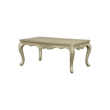 ACME Libertee Wood Rectangular Coffee Table with Floral Trim in Champagne Gold