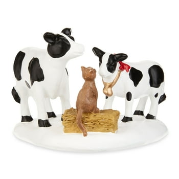 Holiday Time Christmas Indoor Decoration Multi-Color Holiday Cows Village Figurine, 3.125" X 2.75" X 2.375"H