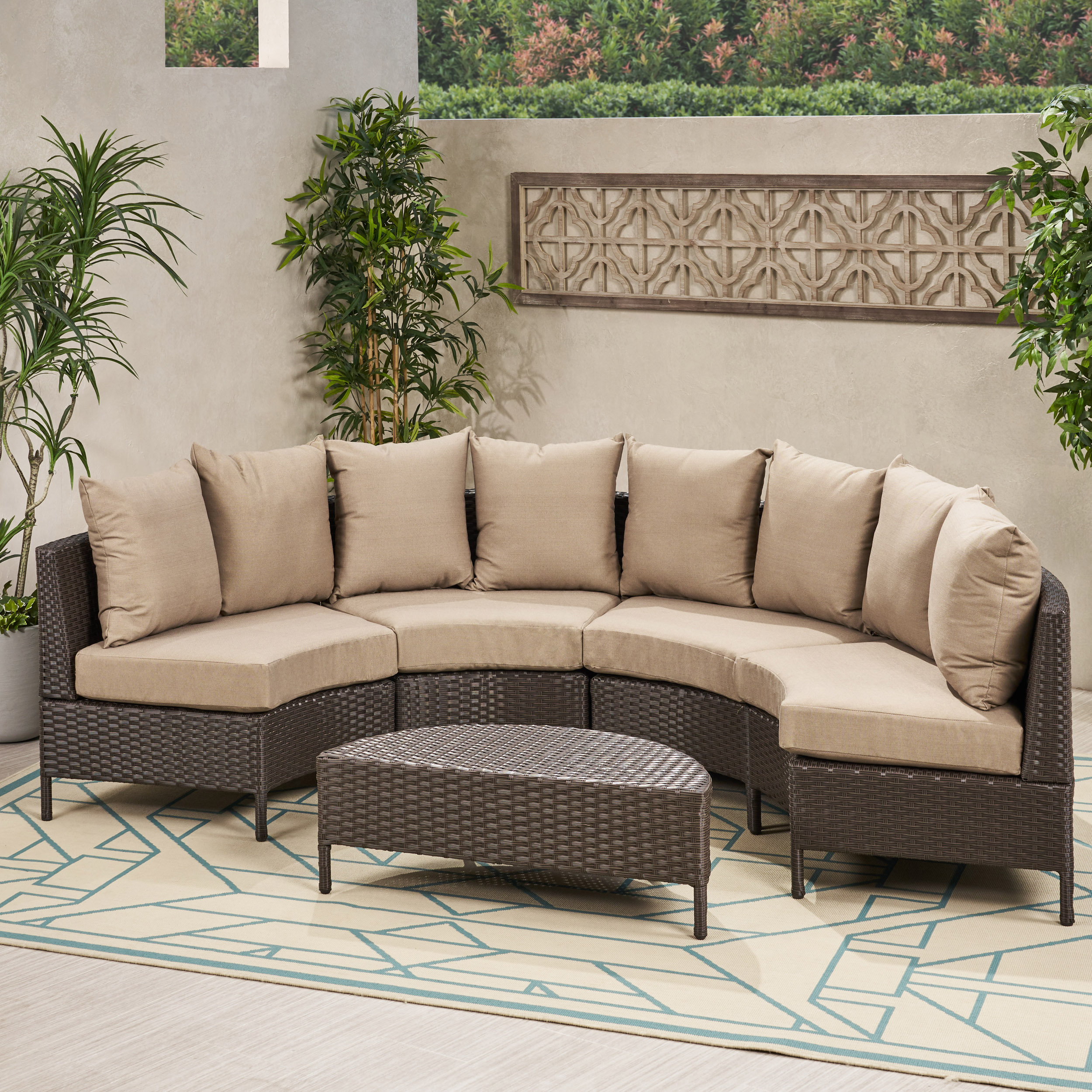 Bolton Outdoor 5 piece Wicker Lounge Set, Dark Brown - Walmart.com