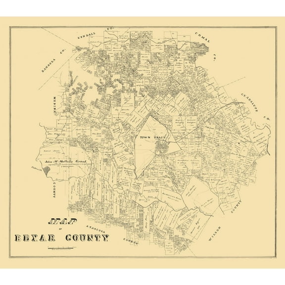 Historic County Map - Bexar County Texas - General Land Office 1879 - 26.00 x 23 - Vintage Wall Art