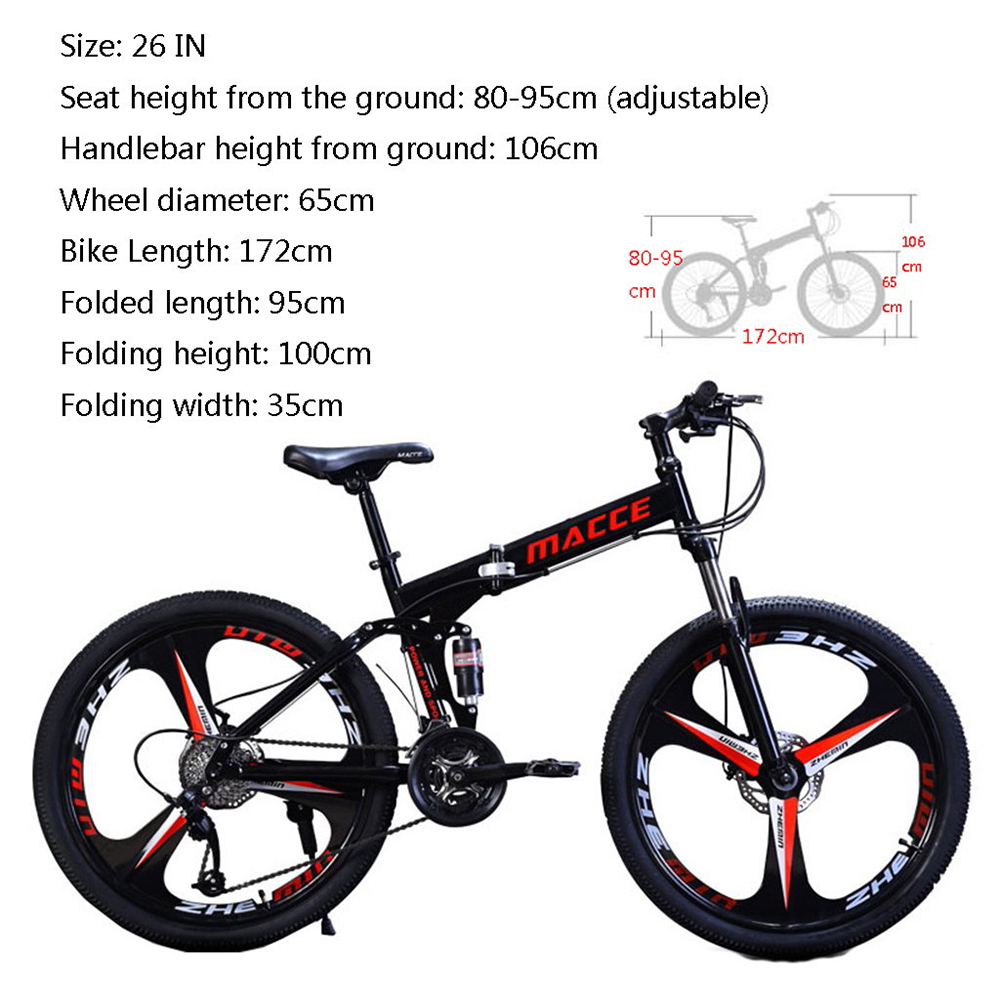 Details about / 26in Foldable Outroad Mountain Bike 21-Speed Double Disc Brake Bicycles MTB Bike