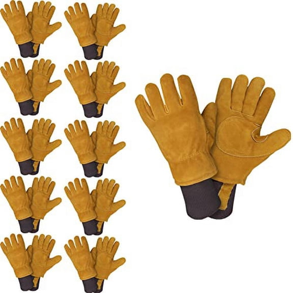 10-Pack of Cordova FB400L Freezebeater Premium Russet Side Split Cowhide Leather Palm Work Gloves, Double Palm & Reinforced Crotch, C150 Thinsulate Lined, Heavy Nylon Knit Wrist, Large
