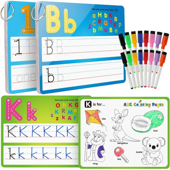 Handwriting Drawing Practice Cards, 36pcs Alphabet Number Painting Coloring with Pens, Double Sided Write and Wipe Tracing Flashcards, Educational Montessori Toy Gift for 3 4 5 Year Old Kids