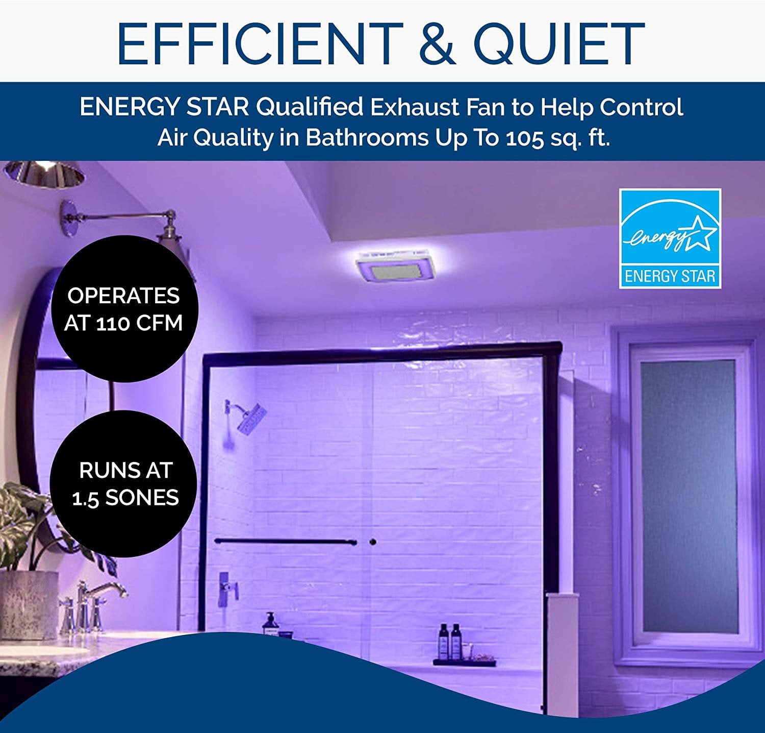 Broan-NuTone AER110RGBL ChromaComfort 110 CFM Ventilation Fan with 24 Color  Selectable LED, 1.5 Sones, ENERGY STAR Certified - Walmart.com