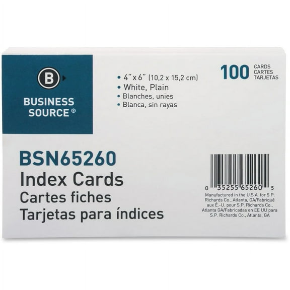 Business Source Plain Index Cards - 6" Width x 4" Length - 100 / Pack | Bundle of 2 Packs