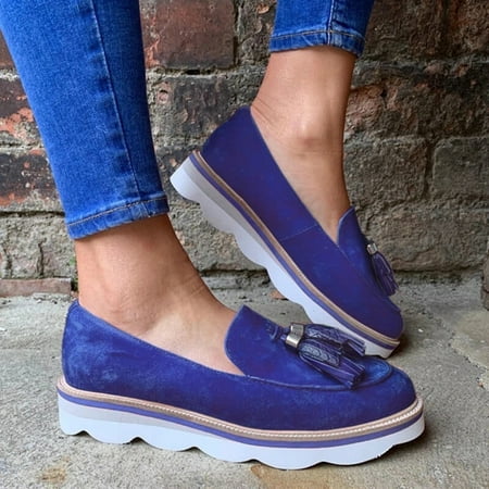 

ERTUTUYI Womens Flats Casual Beach Shoes Summer Ladies Round Toe Tassel Slip-on Sneakers Blue 39